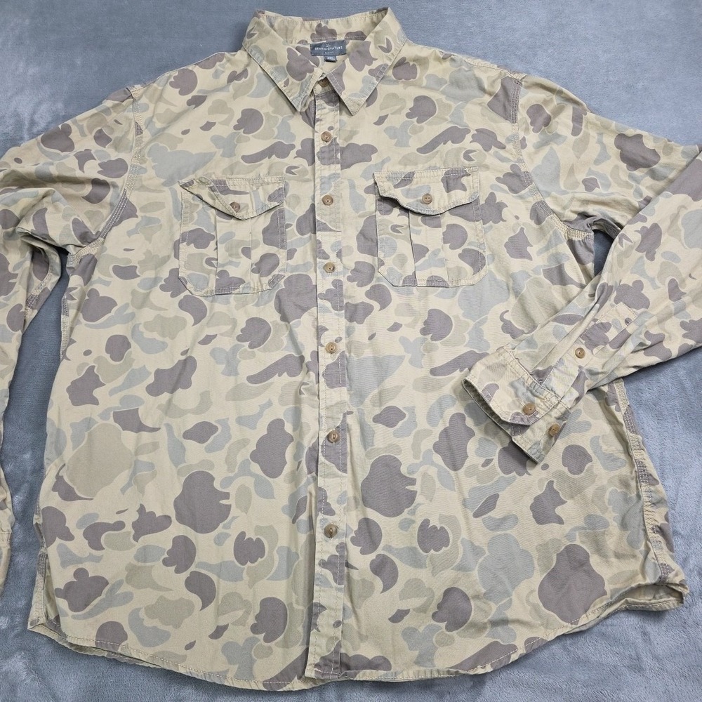 Ll Bean Signature Woodland Camouflage Button Up Shirt XXL‎ Double Flap Breast...